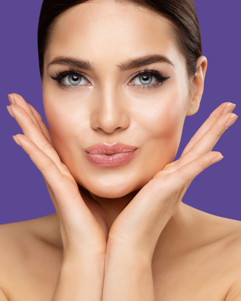 Woman showcasing a youthful appearance with plump lips and defined facial features, emphasizing aesthetic enhancements related to Glam Lips treatment at Prime Vitality Care.