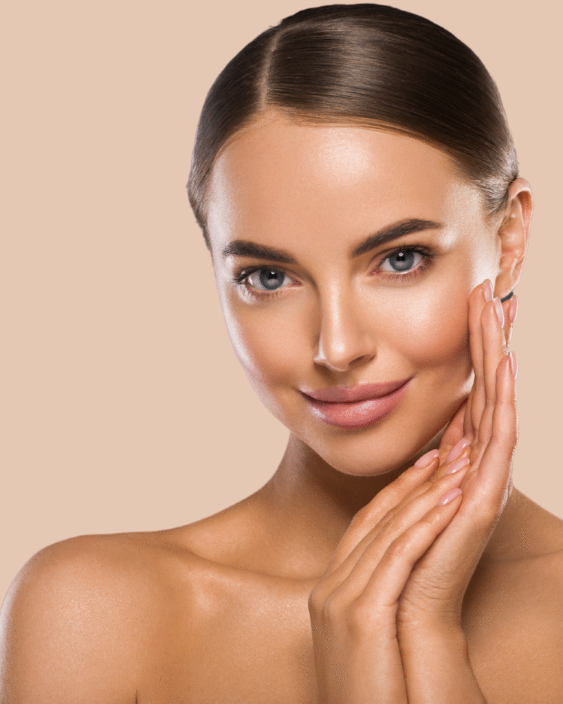 Woman with glowing skin and a serene expression, showcasing facial rejuvenation, emphasizing beauty and wellness, related to Prime Vitality Care's aesthetic services.
